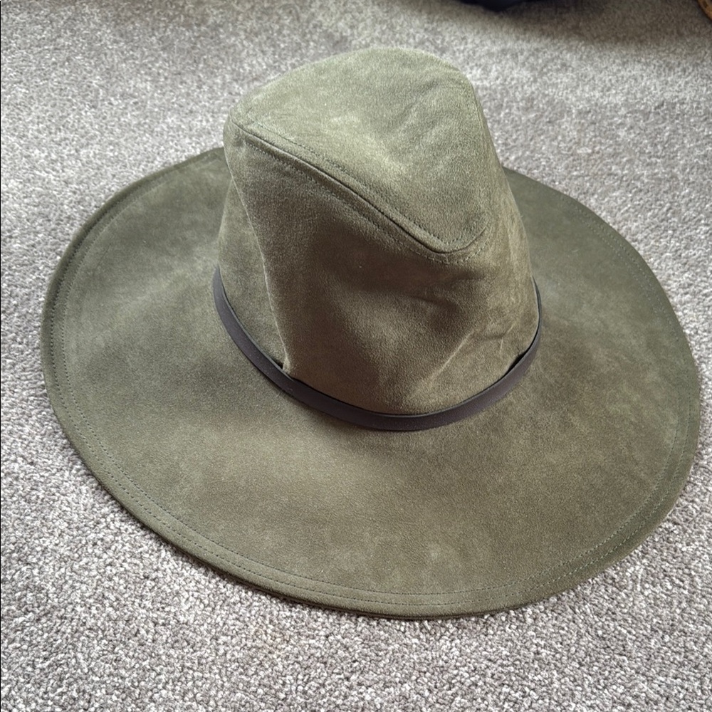 Zara Green Felt Wide-Brim Hat